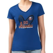 Women's G-III 4Her by Carl Banks Royal New York Islanders Animal Print Heart Fitted V-Neck T-Shirt